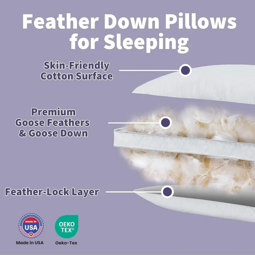 Goose Feather Down Pillow Standard Size Set of 2